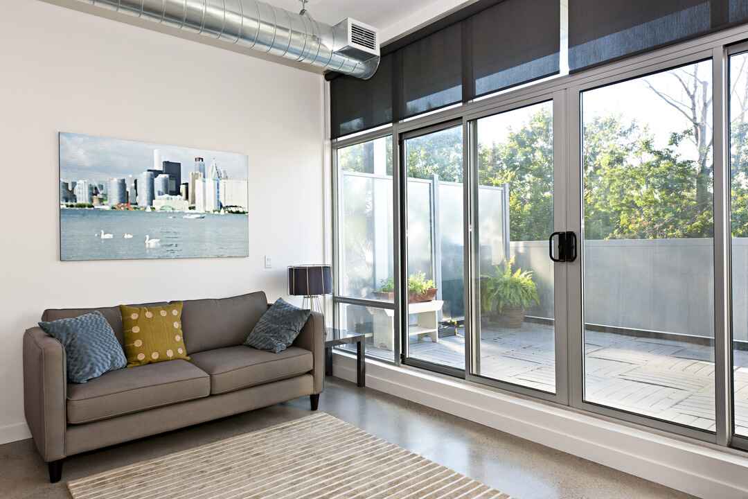 modern living room with sliding glass door